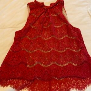 Red lace sleeveless top with lining.